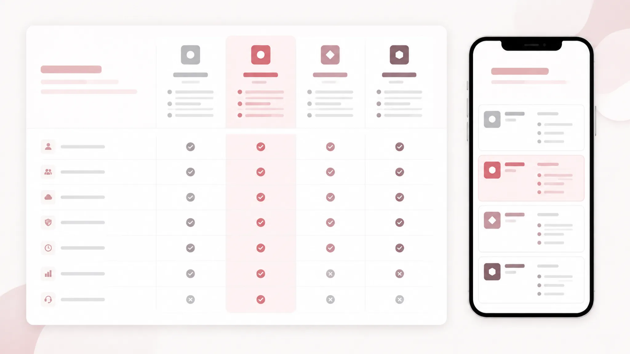 Responsive SaaS pricing table comparison layout across desktop and mobile views