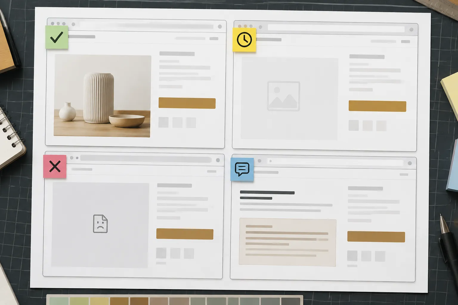 Pricing page asset review showing loaded, delayed, blocked, and text fallback states