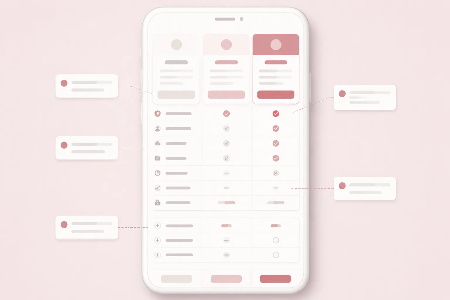Mobile pricing comparison pass checking plan identity, limits, add-ons, and actions